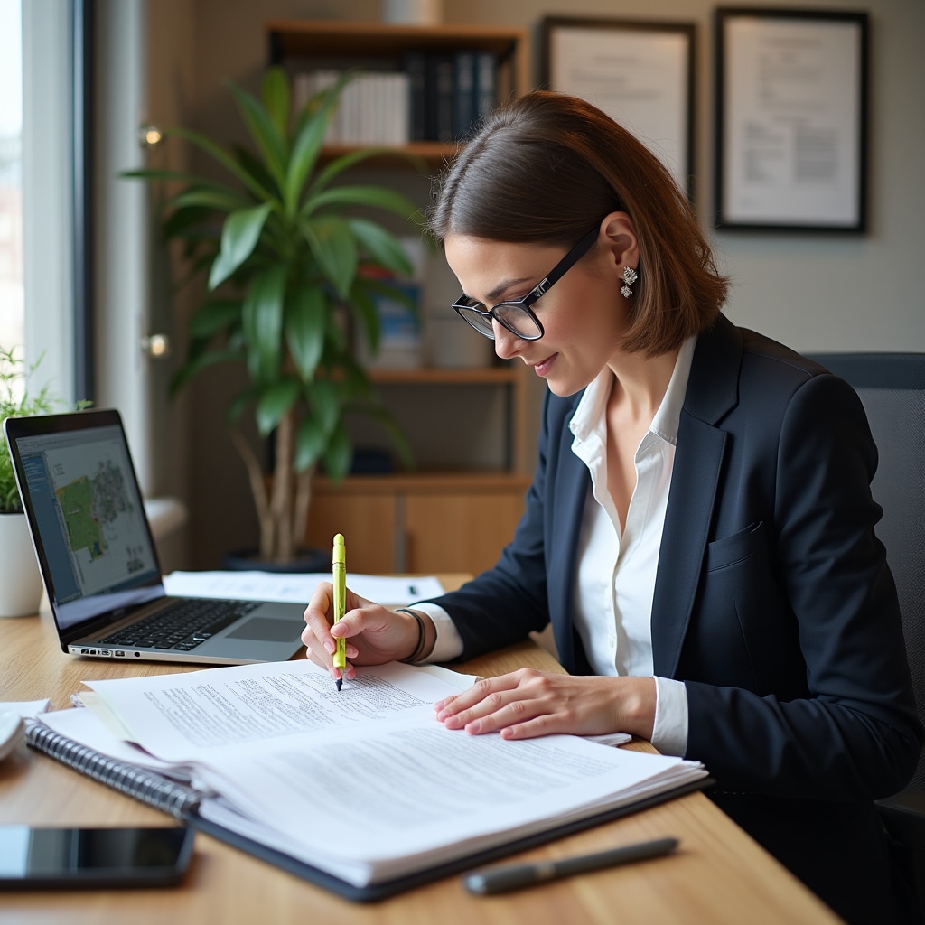 Professional reviewing urban planning documentation