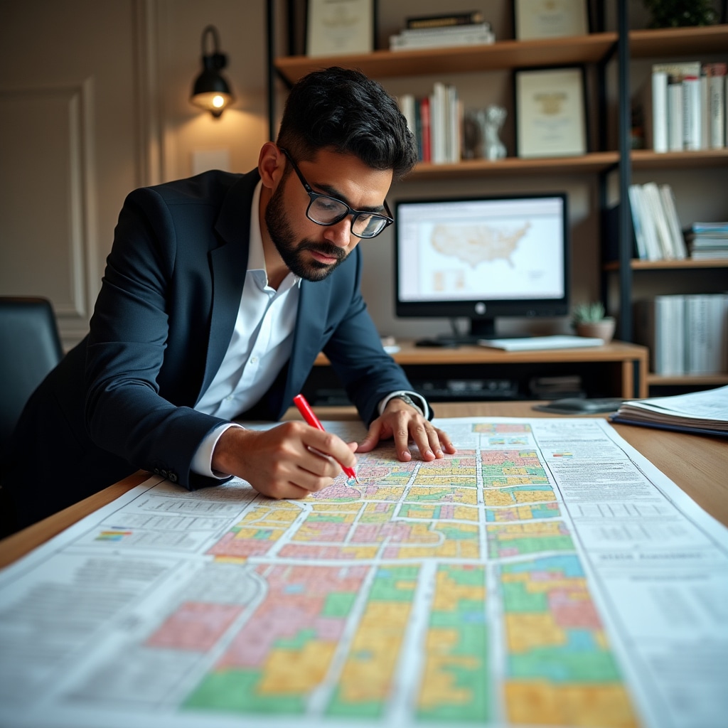 Professional analyzing municipal zoning maps